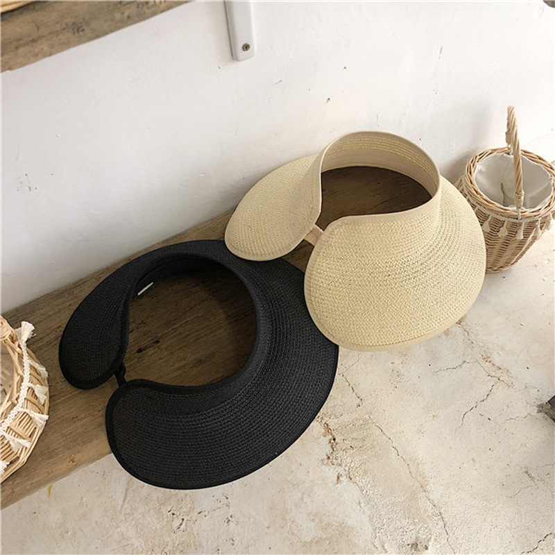

Empty top chic big edge folding beach straw fisherman's female summer vacation sun protection hat, Beige