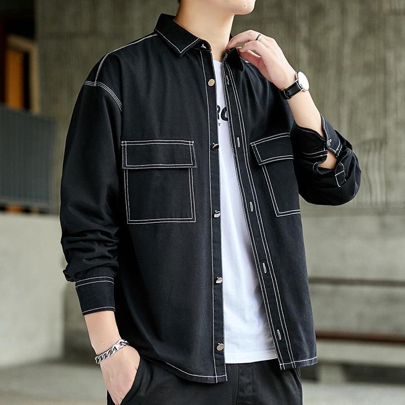 

Men's Jackets Mens Long Sleeve Shirt 2021 Fashion Plaid Solid Color Button Tops Slim Fit Business Casual Soft Breathable Shirts -4XL, 914