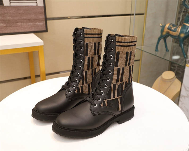 

Rockoko Brown Leather Biker Boots With Stretch Fabric Shoelaces Shoes Women, Black