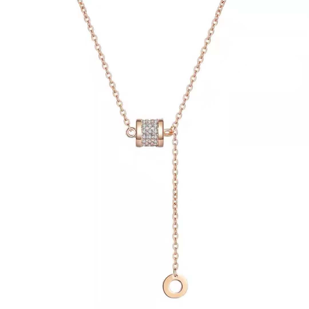 

Fashion Classic Diamond Necklace High Quality Sliding Cylindrical Pendant Luxury Design Jewelry with Exquisite Gift Box Packaging
