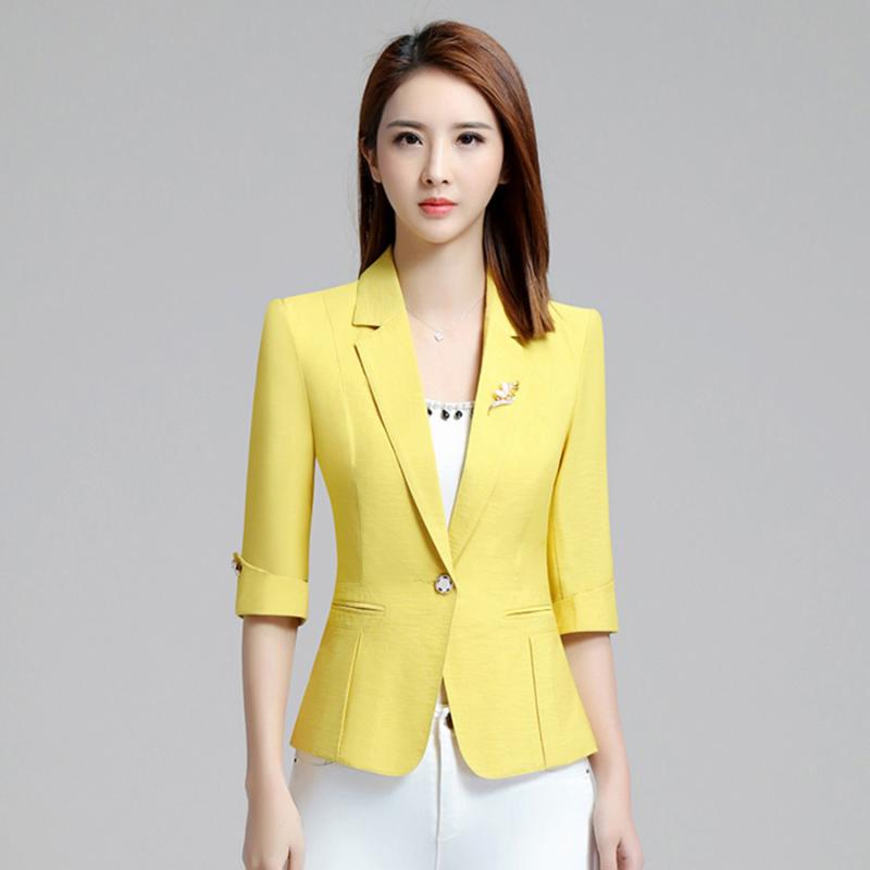 

Women's Suits & Blazers Yellow Feminino Blazer Women Short Sleeve Ladies Office Plus Size Elegant Jacket Mujer Business Clothes P6C1190, White
