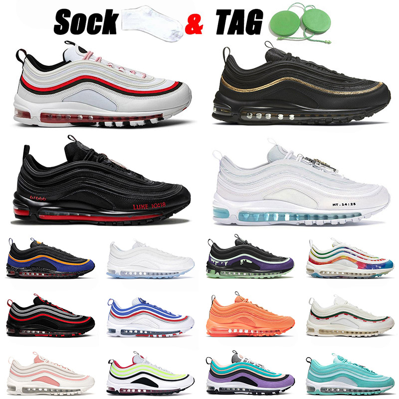 

Satan 97 Running Shoes 2021 Arrival MSCHF Jesus Black Gold White Red Tropical Twist Worldwide Mens Womens Fashion 97s Trainers Sneakers Sports 36-45, B58