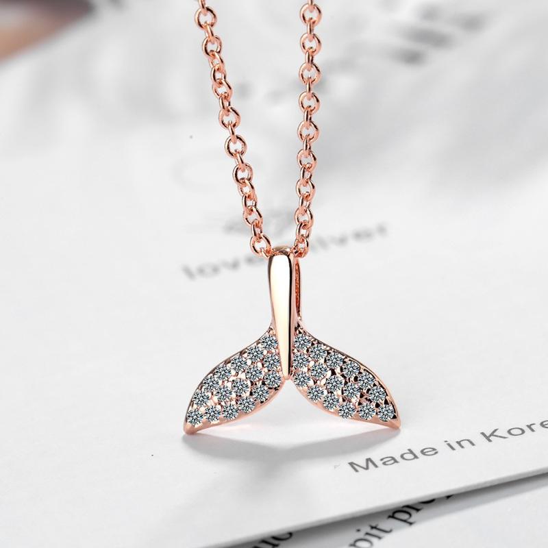 

Pendant Necklaces Zircon Whale Tail Necklace Rose Gold Color Mermaid Fish Charm Choker Statement Minimalist Jewelry Gift For Women, Silver