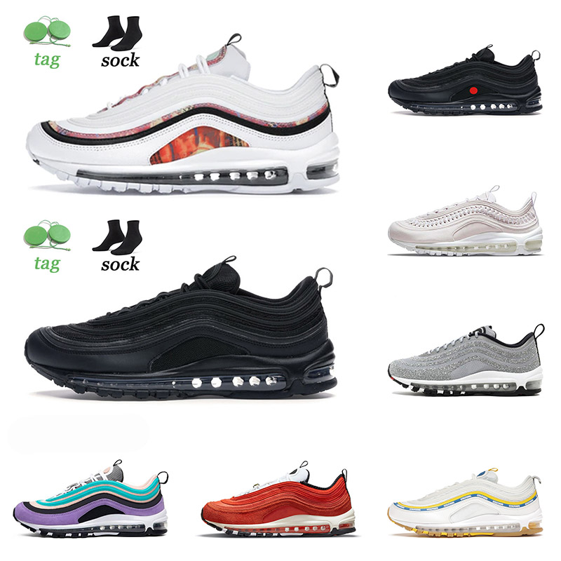 

New Arrival Sports 97 Running Shoes NIK Air Max 97s Airmax Triple Black Vintage Mosaic White Gum First Use Undefeated Ghost Trainers Outdoor