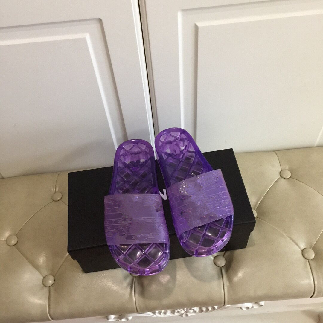 

2021 Jelly crystal pvc sandals Transparent black red white blue Women outside slippers with box Slide Summer Flat Slipper