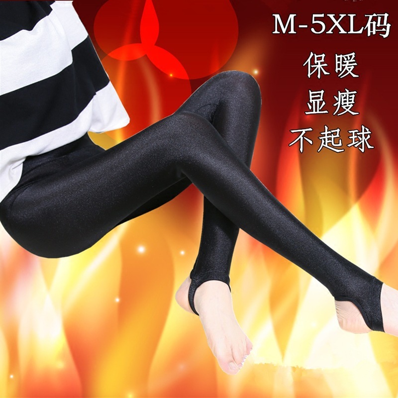 Glossy Pants for Women in Autumn and Winter Wear Plush Warm High Waist Elastic Leggings with Thin Feet Tight Black Leggings