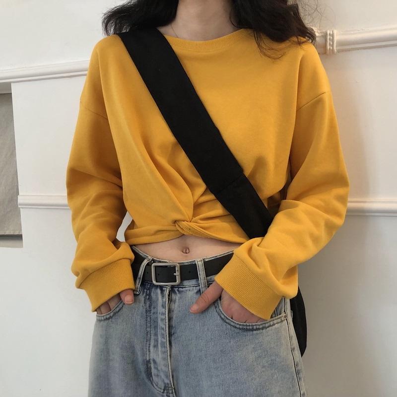 

Women's Hoodies & Sweatshirts Spring Women Casual Black Cropped Hoodie Fashion Girls Yellow 2021 Arrival Bluza Z Kapturem XYS-172 Pph242