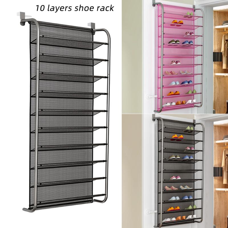 Over Door Hanging Shoe Rack 10 Tier Shoes Organizer Wall Mounted Shelf For Home Dormitory 36 Pair Clothing & Wardrobe Storage-image-687166232