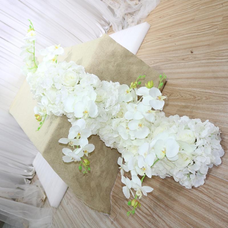 

Decorative Flowers & Wreaths 1M Orchid Hydrangea Table Flower Banquet Artificial Runner Party Event Home Wedding Decoration Row Supplies, White