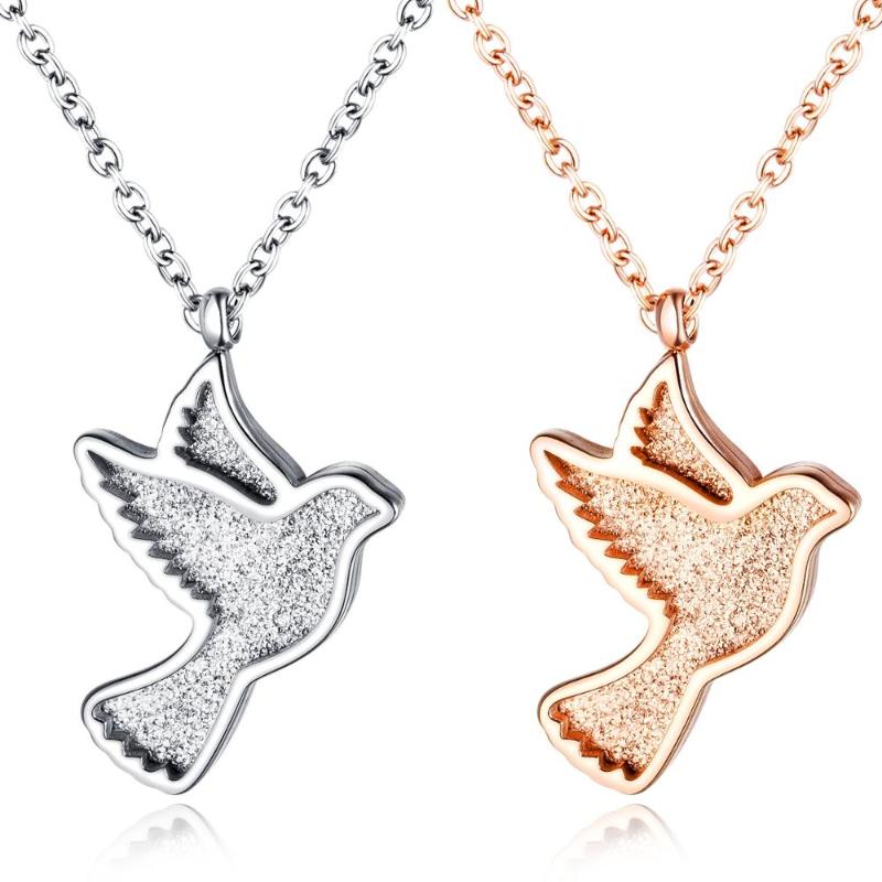 

Pendant Necklaces Fashion White/Rose Gold Stainless Steel Clavicle Chain Peace Dove For Women Jewelry Gift XL109