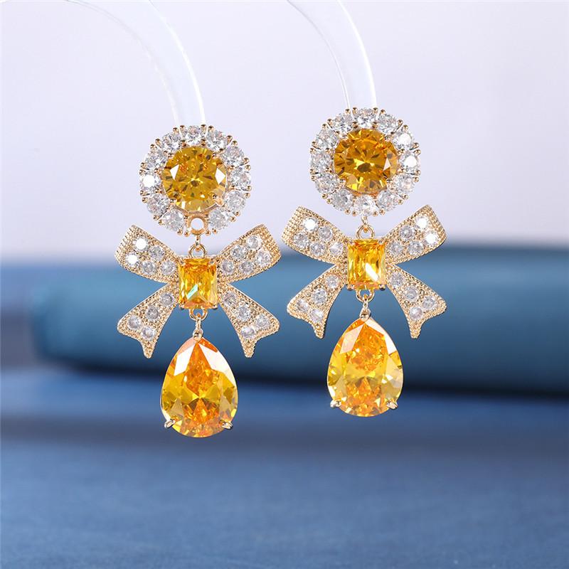 

Dangle & Chandelier Shining Crystal Bow-knot Earrings For Women Korean Trend Sweet Butterfly Water Drop Earring Luxury Wedding Jewelry