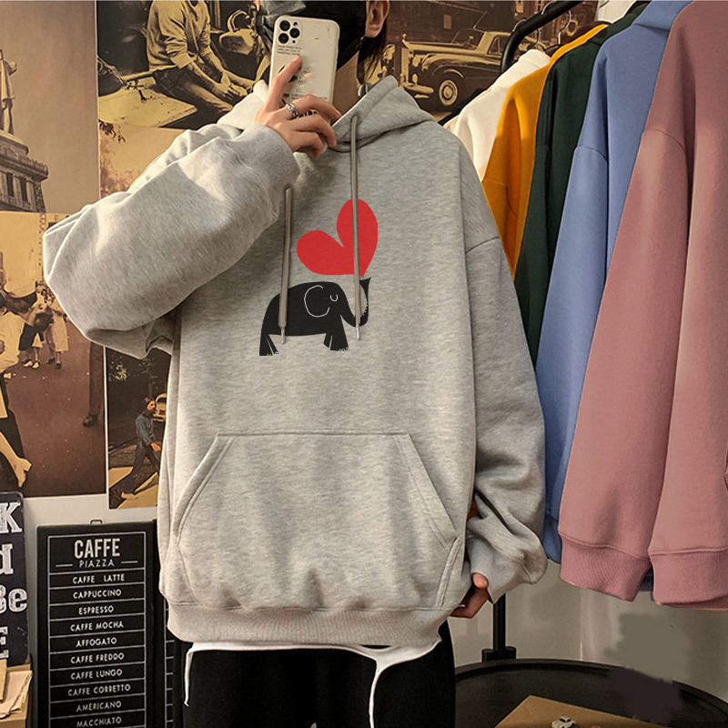 

Calf Elephant Print Hooded Women's Sweatshirts Oversize Drop Shoulder Pockets Female Hoodies Pullovers Spring Sweatshirt Casual 210518, White