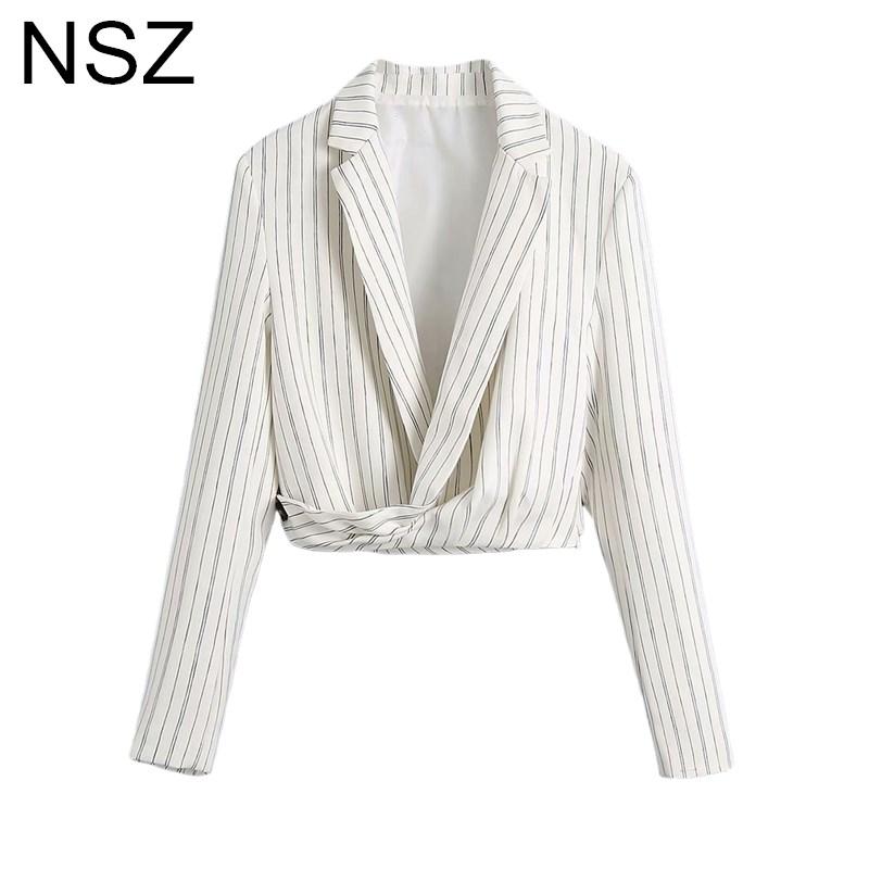 

Women's Suits & Blazers NSZ Women White Striped Cropped Blazer 2021 Elegant Chic Short Jacket Ladies Coat Outerwear, 01-1