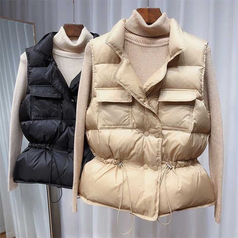 

Vests for Women Down White Duck Sleeveless Vest Spring Women's Warm Padded Woman Autumn Coat Jackets Korean Fashion Style 211109, Black