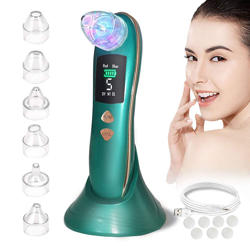 Rechargeable Blackhead Remover Nose Beauty Face Deep Cleansing Pore Vacuum Cleaner With Blue Red Light Therapy