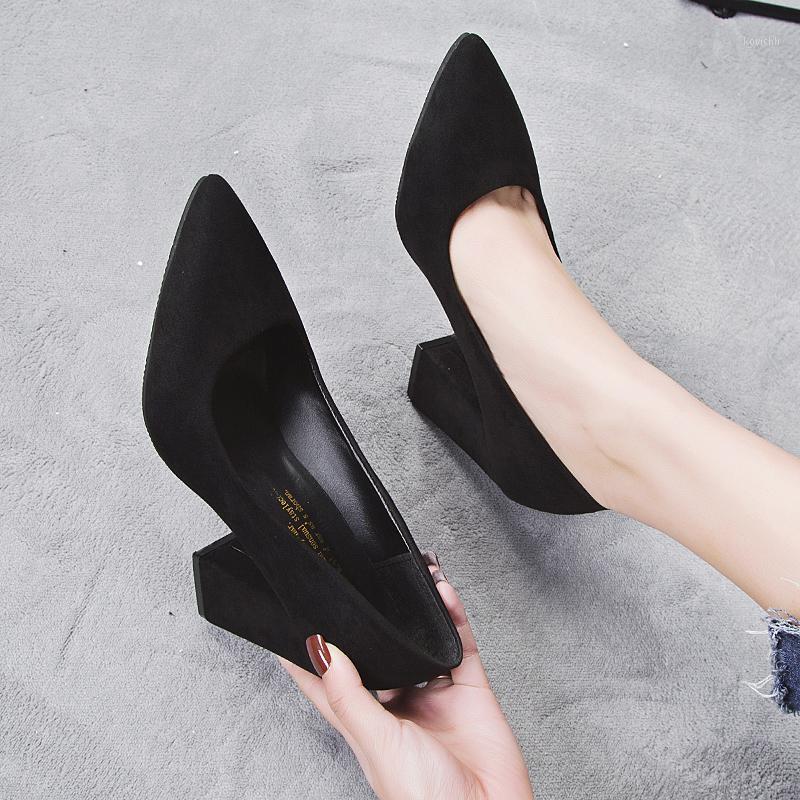 

Spring Simple And Versatile Pointed-toe Shallow Mouth Single Shoes Fashion Suede High Heels Plus Size 40 Women's Dress, Black 5cm