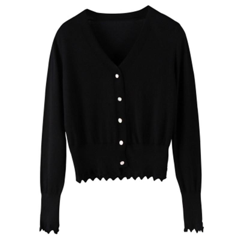 

Women's Knits & Tees Women Casual Cropped Cardigan Sweater Autumn Thin Slim Ruffle Trim Knitted Crochet Short Female Fashion Top Cardigans, White