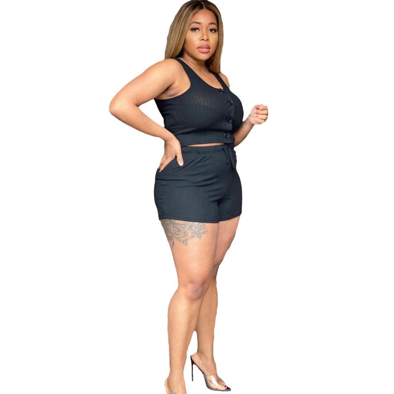 

Wonens Two Piece Sets 2 Shorts Set Women 2021 Matching Vest And Short Summer Outfits Tank Top Women' Tracksuits, Black