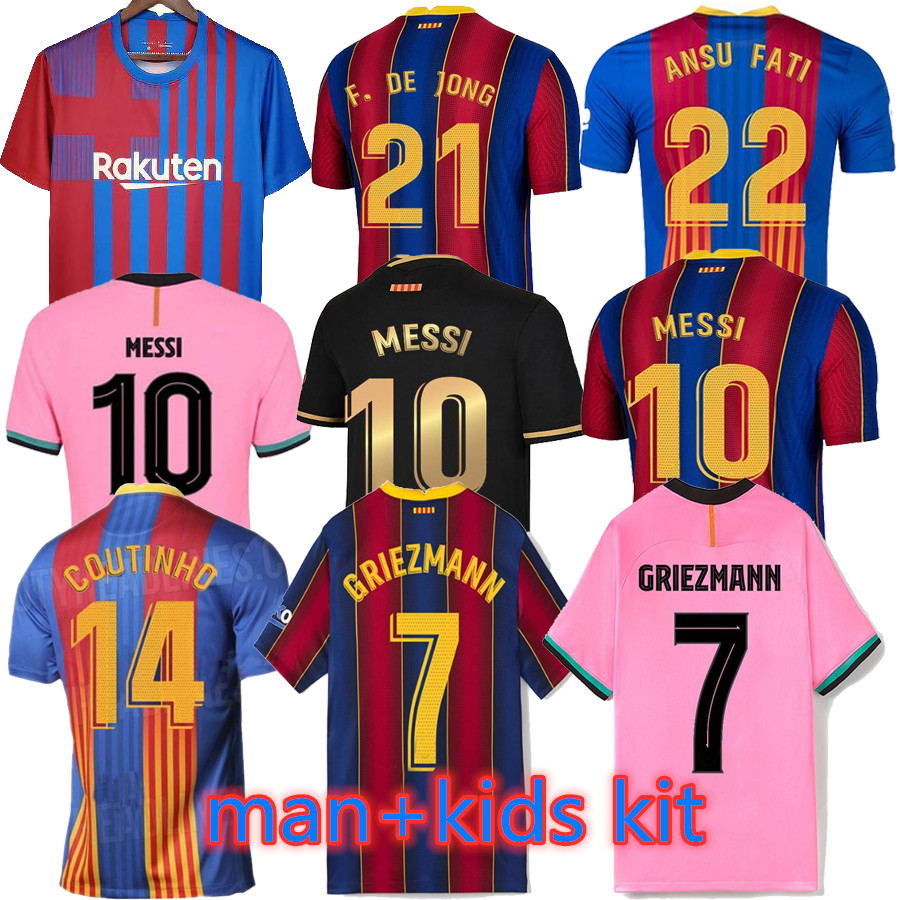 

20 21 BARCA soccer jerseys Messi Barcelona 2021 ANSU FATI GRIEZMANN BRAITHWAITE PEDRI DE JONG COUTINHO Football shirt home away Men Kids Kit uniform, Black