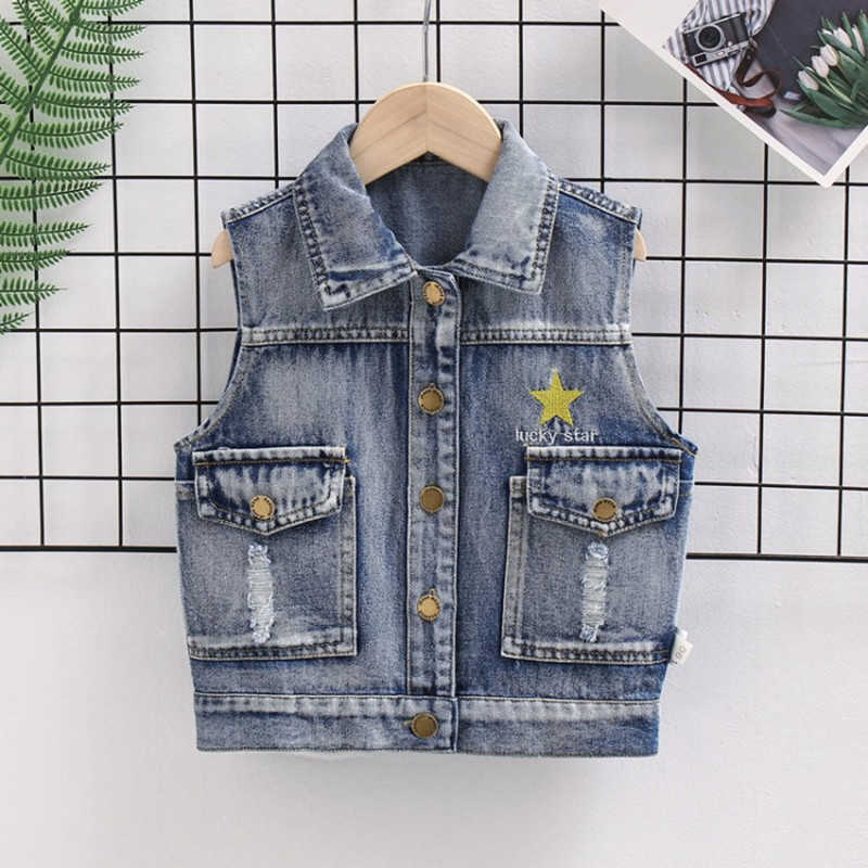 

Autumn 3 4 6 8Years Children Jeans Outerwear Fashion Kids All Match Demi Vest Casual Pocket Waistcoat For Boys Girls 210701, Navy bllue