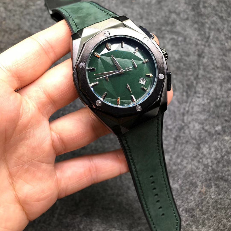 

4-2Mens gold watches leather strap screw embedded in rubber case design business models sports luxury fashion brand quartz chronograph, No watch