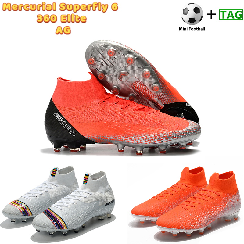 

Men soccer cleats football shoes mercurial superfly 6 360 elite AG bright crimson white black mens sports sneakers US6.5-11, Bubble wrap packaging