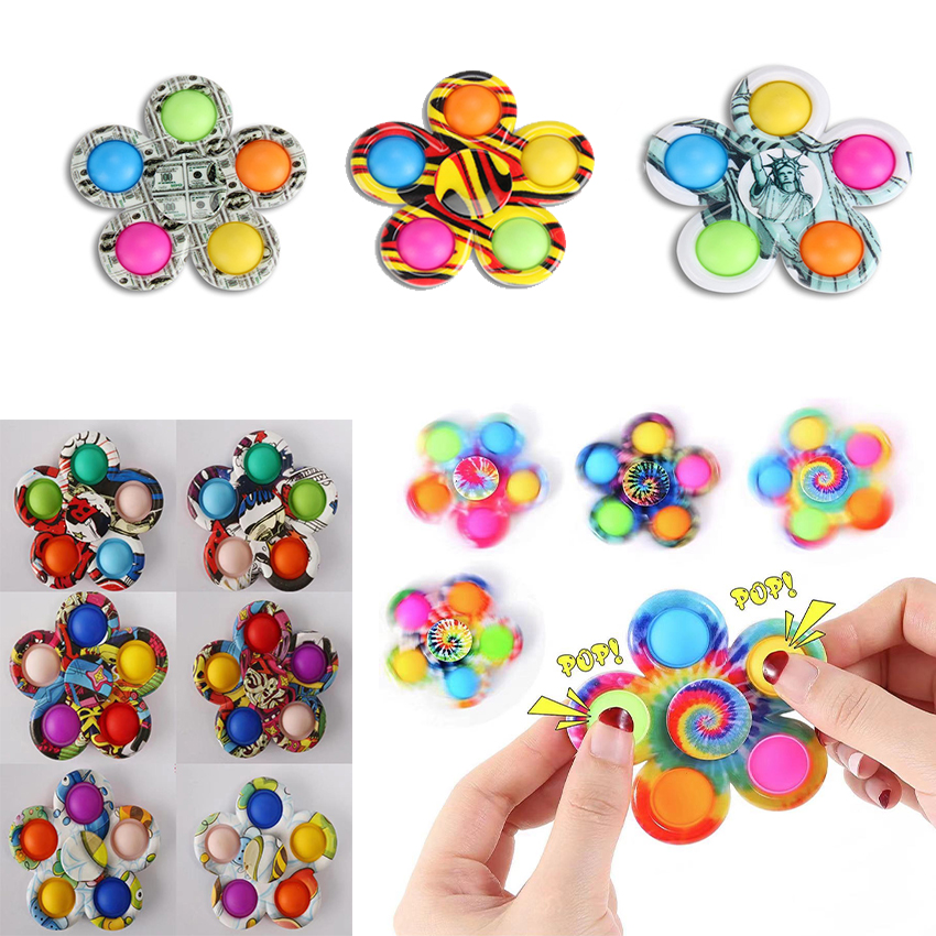 

DHLFinger gyro Push Simple Dimple Toys Plus 5 Sides Finger Play Game Anti Stress Spinner Colorful rotating wholesale