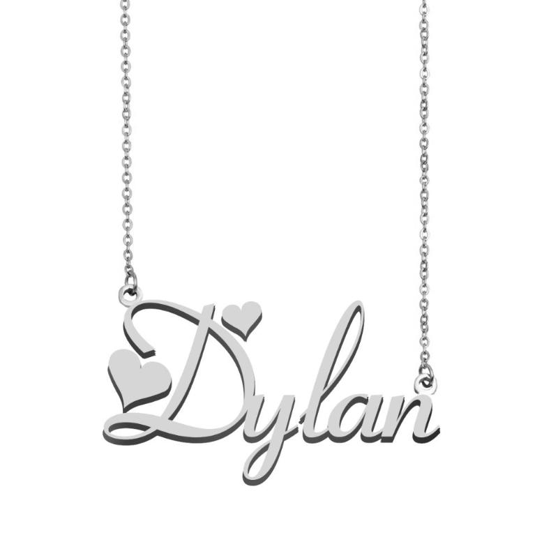 

Pendant Necklaces Dylan Name Necklace Personalised Stainless Steel Women Choker 18k Gold Plated Alphabet Letter Jewelry Friends Gift, Silver