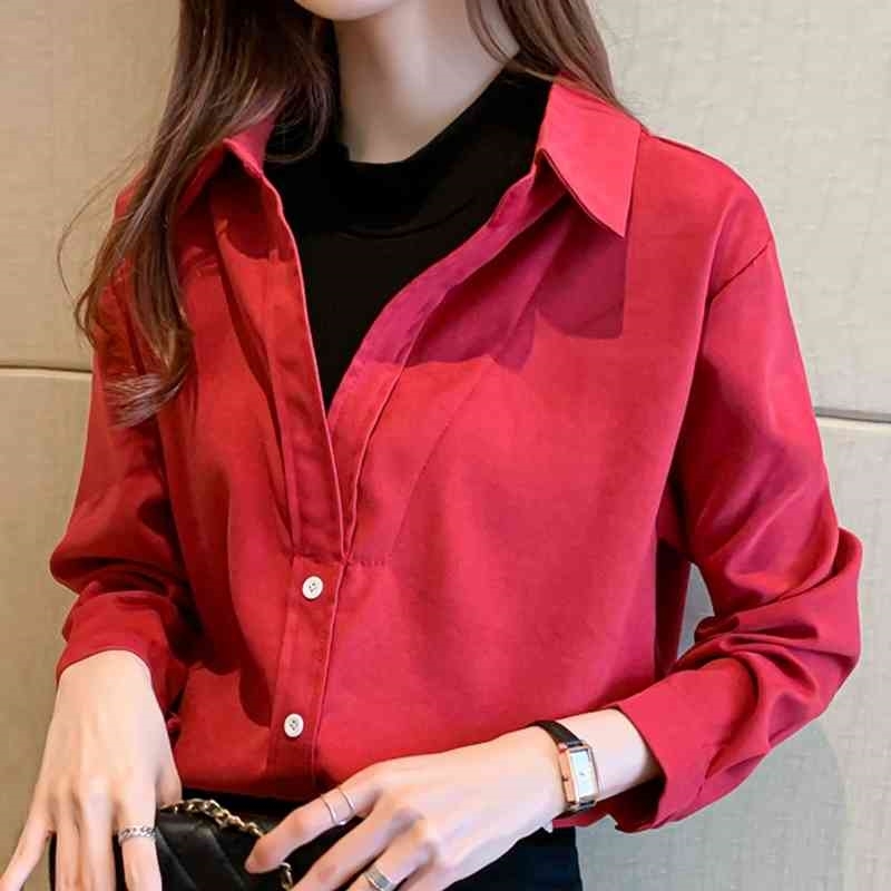 

Long Sleeve Blouse Women Blusas Mujer De Moda Turn Down Collar Office Blouse Shirt Women Tops Women Clothing Blusa E137 210602, Red