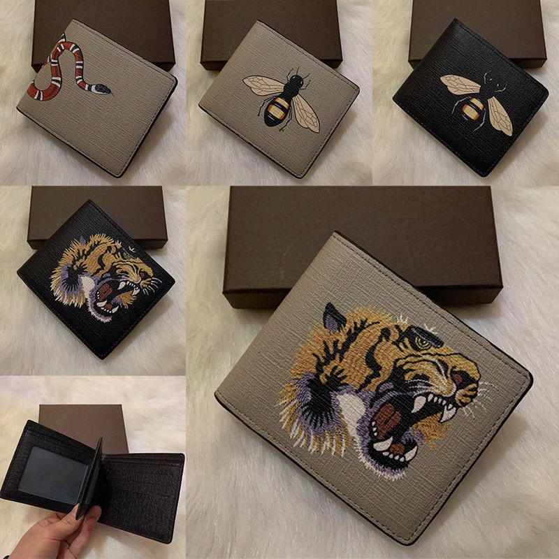 

Animal Short Wallet High Quality Men Leather Black Snake Tiger Bee Wallets Women Luxury guccl Purse Card Holders With box guccie