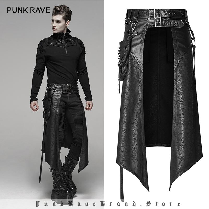 

Men' Pants PUNK RAVE Removable Side Stereo Pocket Half Skirt Stage Performance Party Club Cosplay Men, Black wq-436bqm