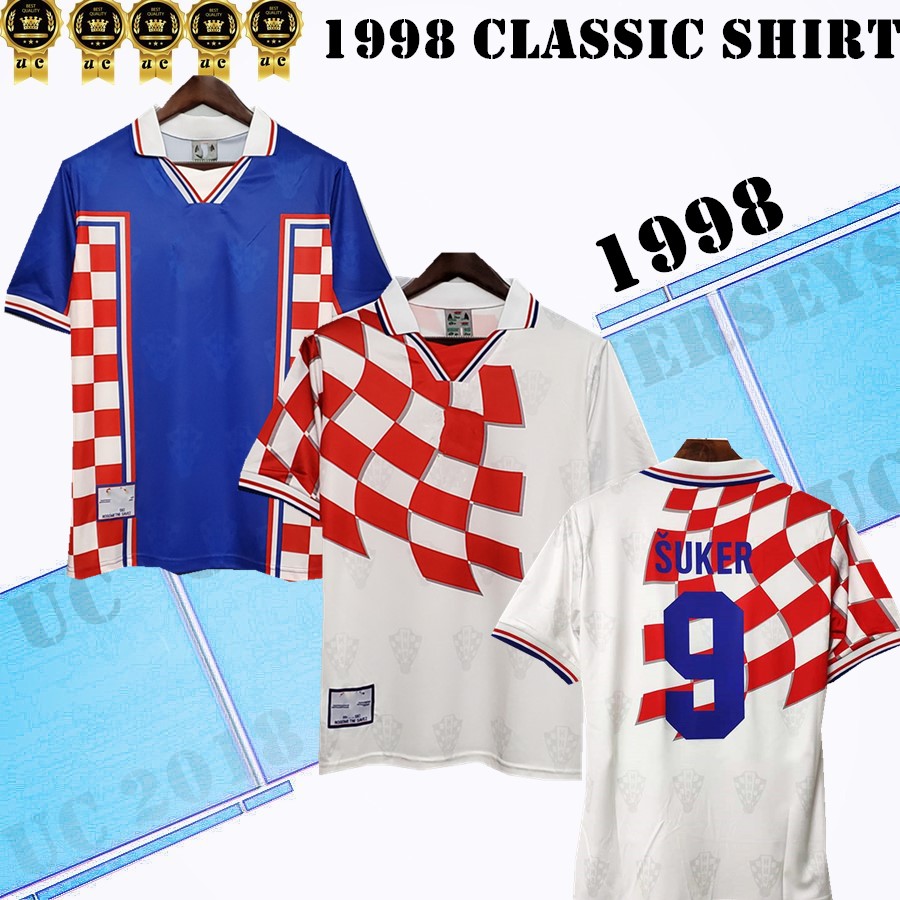 

1998 world cup soccer jersey SUKER home away retro classic jersey custom football shirt number suker 98 football clothing calcio, 98 away