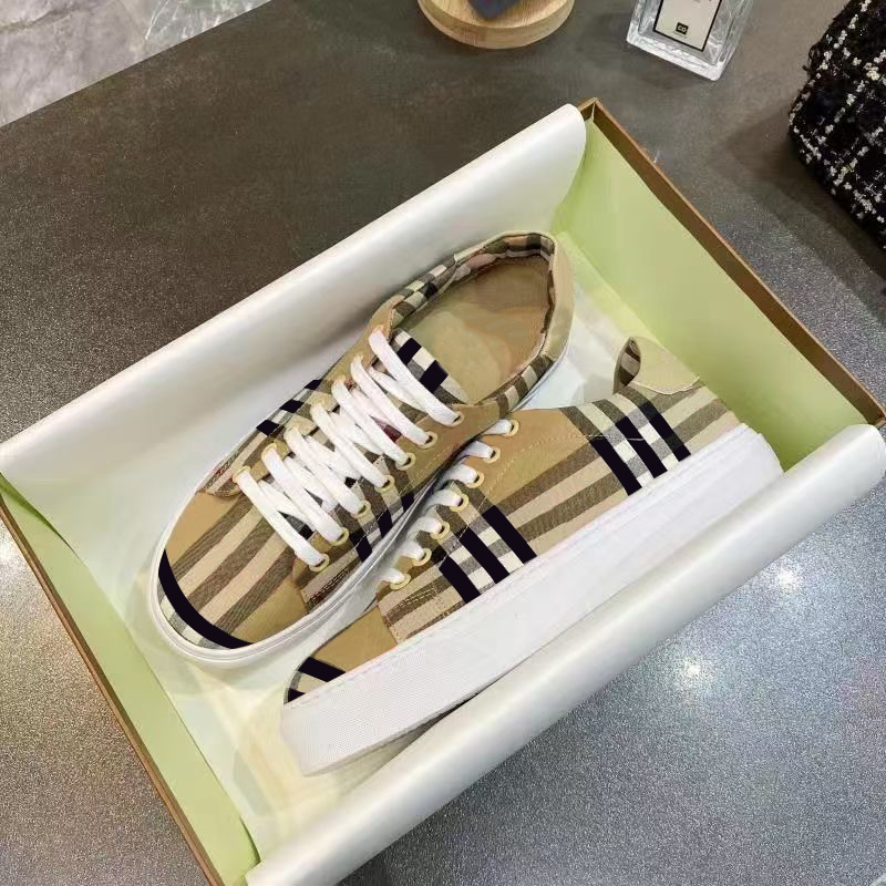 

2021 Logo Print Check Cotton Sneakers Designer Shoes for men and women Lace up lattice Leather Sneaker Vintage Outdoor Casual Shoes With Box, Color 2