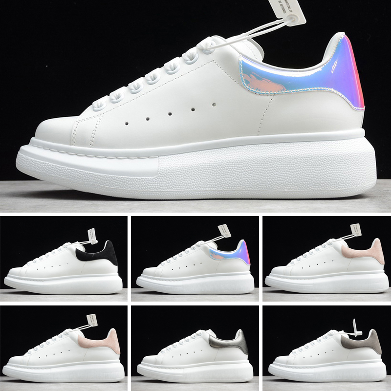 

Top Mnes Casual shoes White Black leather tail reflective rainbow multi-color laces metallic silver rubber Fashion men women sneakers, Color 3