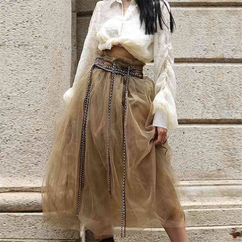 LANMREM pre sale Mori Girl Style drawstring high waist medium and long ball Gown skirts for female autumn new vintage YJ568 210412Z