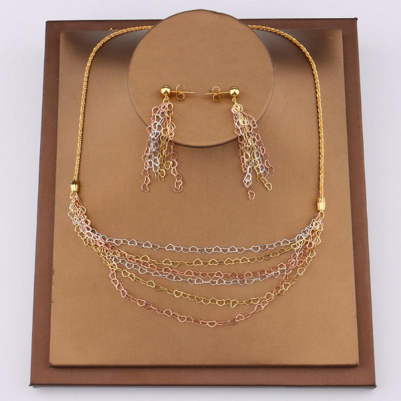 

Earrings & Necklace Trend African Jewelry Sets For Women Wedding Bridal Gold Plated Hollow Heart Shape Drop Accessories Set, Silver