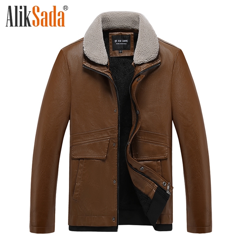 

4Xl Plus Autumn Thick Warm Fleece Leather Jacket Men Winter Outwear Casual Fashion Classic PU Faux Leather Jacket Coat Men 211111, Black