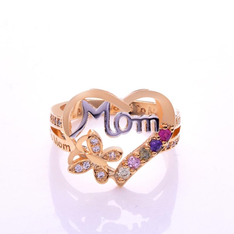 

Cluster Rings Love Mom For Mother's Day Creative Butterfly Zircon Yellow Gold Color Women Lady Gifts Fashion Jewelry KAR395, Golden;silver
