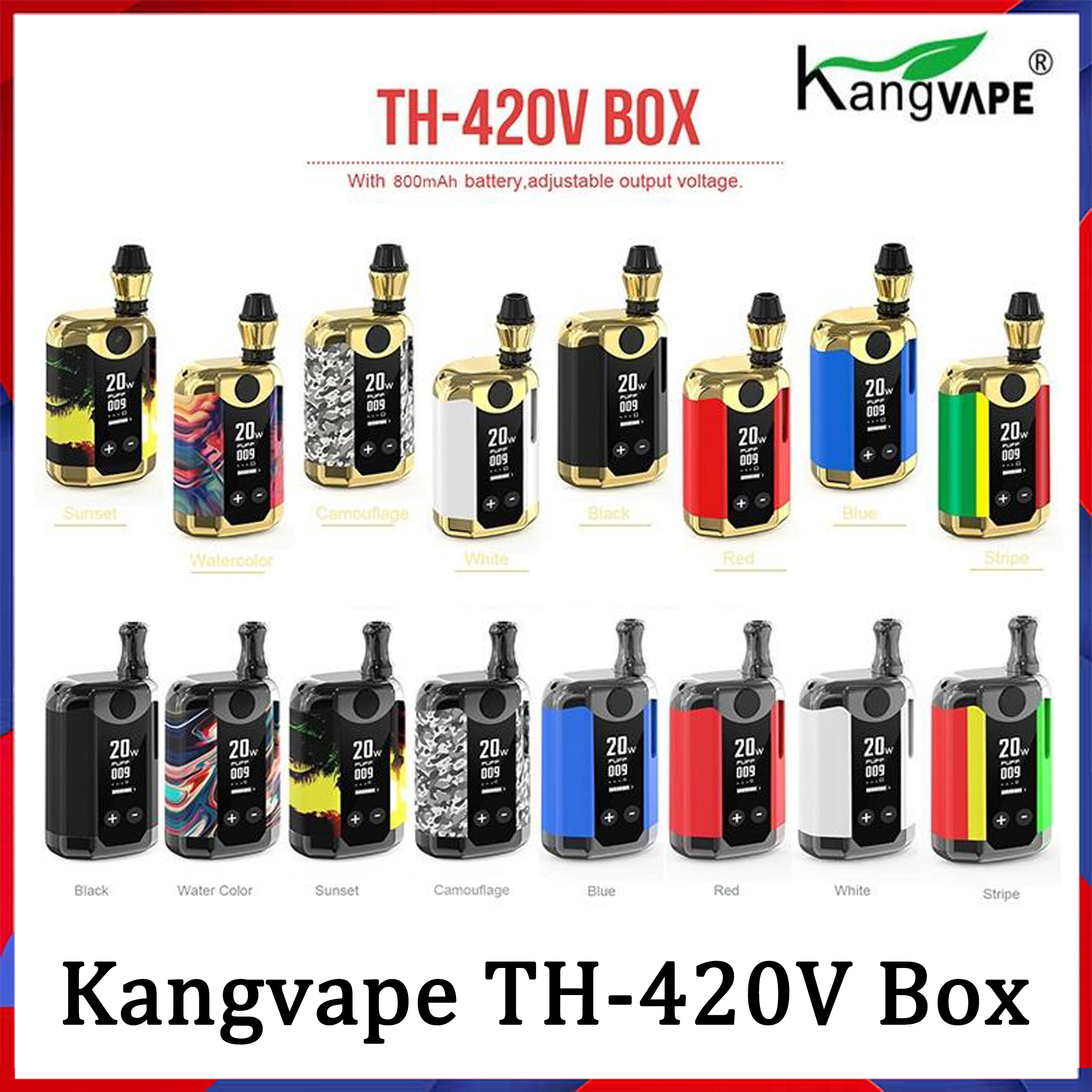 

100% Original Kangvape TH420 V Box Kit 800mAh 20W Adjustable Wattage Temperature Vape Mod TH-420V with 0.5ml Ceramic Coil Cartridge, Gunmetal (mixed colors)
