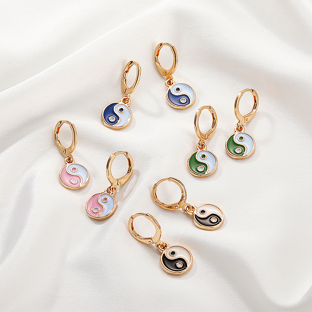 

Vintage Colorful Tai Chi Yin Yang Earrings Retro Metal Alloy for Gift Hanging Earrings Handmade Earring Charm Glass Dome Earring