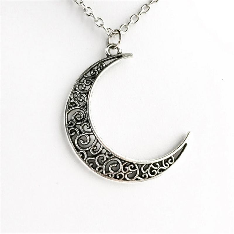 

Chains Moon Necklace Crescent Pendant Celestial Jewelry Gift For Women Boho, Silver