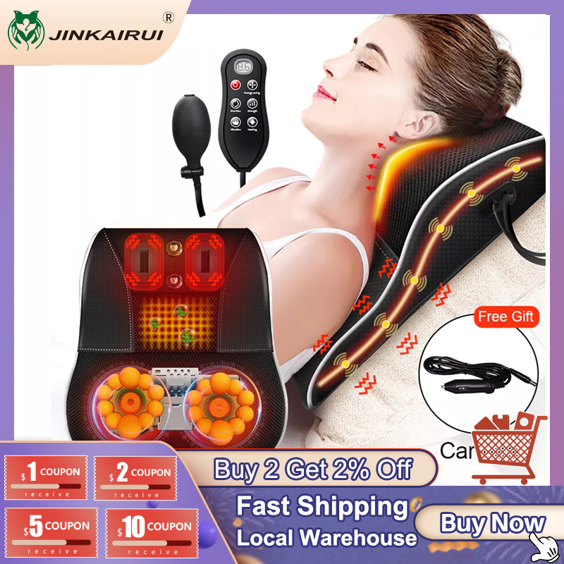 

Jinkairui Electric Shiatsu Head Neck Cervical Ttraction Body Massager Car Back Pillow with Heating Vibrating Massage Device