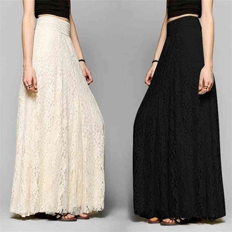 

Fashion White Silver High Waist Party Wear Maxi Female Pleated Skirts Style Womens Ladies Long Summer Skirt 210629, Black