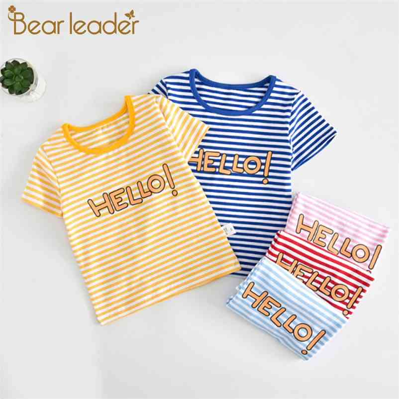 

Girls Boys T-Shirts Summer Fashion Striped Letter Print Clothes Children Short Sleeve Clothing Casual Soft Homewear 210429, Ah5071 yellow