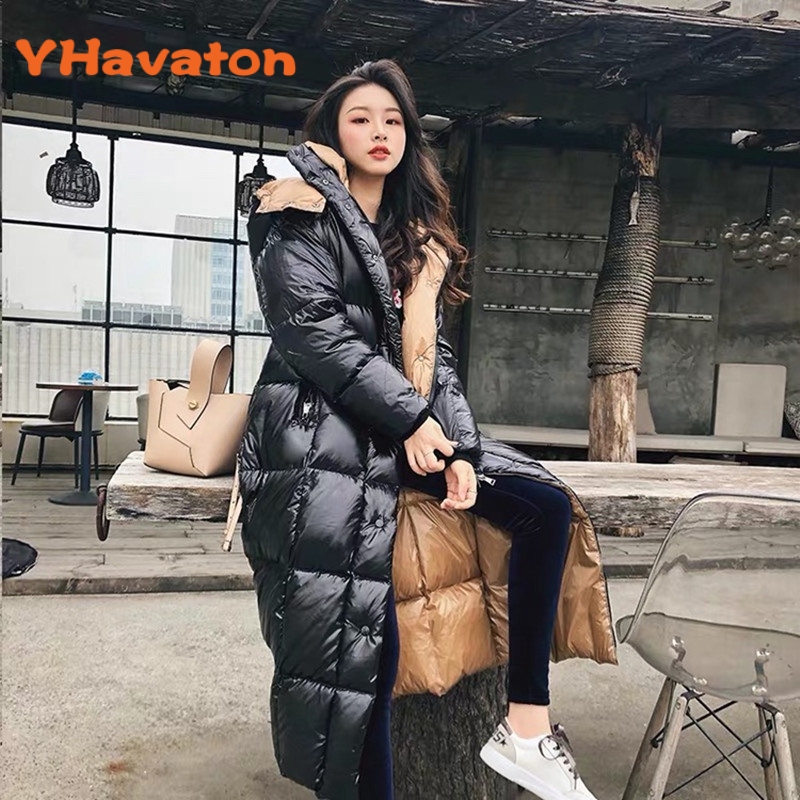 

High Quality Women X-long Oversize Black Down Jackets Thick Casual 2022 New Winter Female Down Coats Hooded Solid Piumini Donna, Photo color