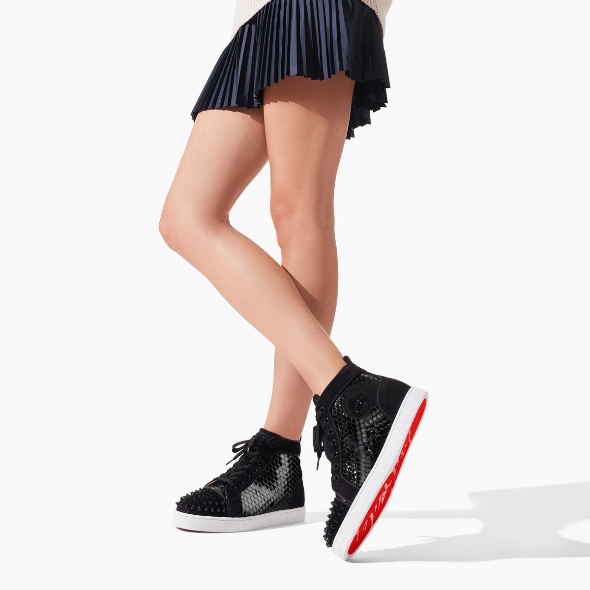 

Red soled shoes women's and men's new high top versatile lace up rivet leisure board