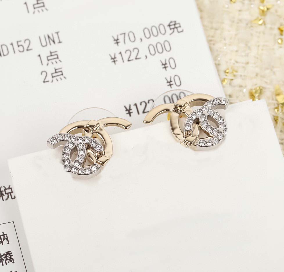 Boucle d'oreille de luxe avec diamant plaqué en deux couleurs pour femmes, bijoux de mariage, cadeau avec timbre PS3278