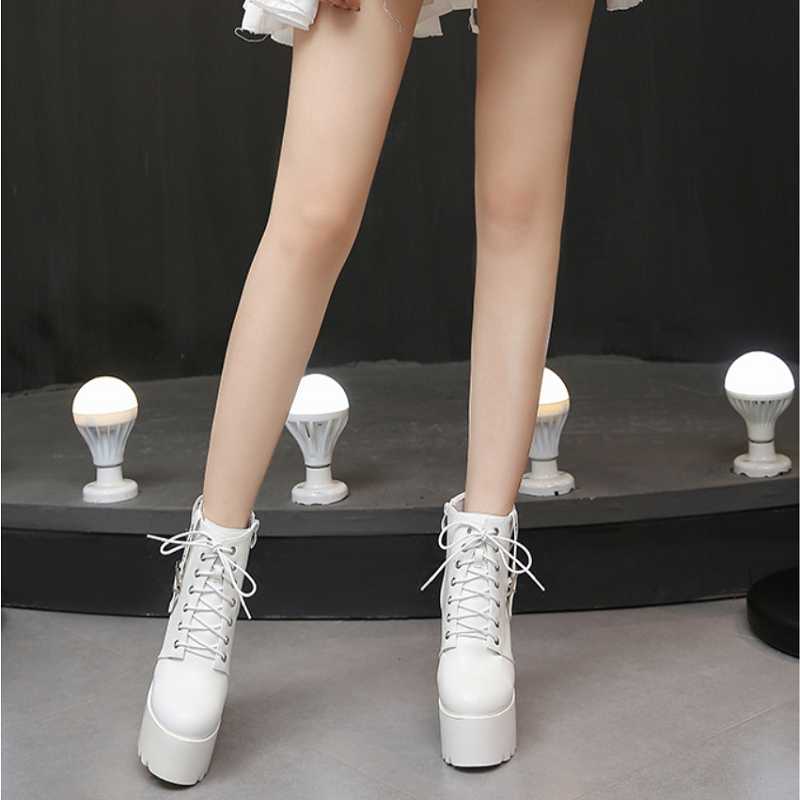 

Dress Shoes Lace-Up High-Heeled Nude Boots For Women's Party Metal Decoration Ultra-High-Heeled Thick-Heeled Thick-Soled Round Toe Women, A11