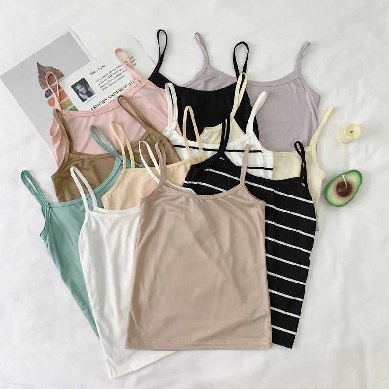 

Cute Spaghetti Straps Sleeveless Tank Top Casual Slim Solid Lady Summer Camisole Women Clothing W857 210526, White