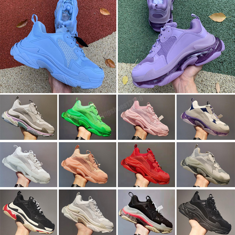 

Platform shoes triple-s mens sneaker yellow rainbow grey green clear sole dust pink metallic silver white brown fluo beige men women, Color 13